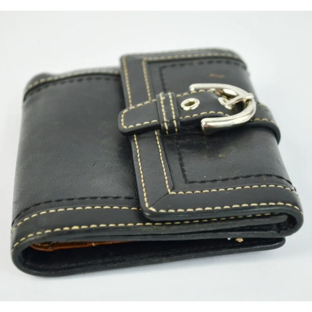 Coach Vintage Black Leather Bifold Wallet Visible Stitching Nickel Hardware Soho